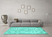 Machine Washable Persian Turquoise Traditional Area Rugs in a Living Room,, wshtr2981turq