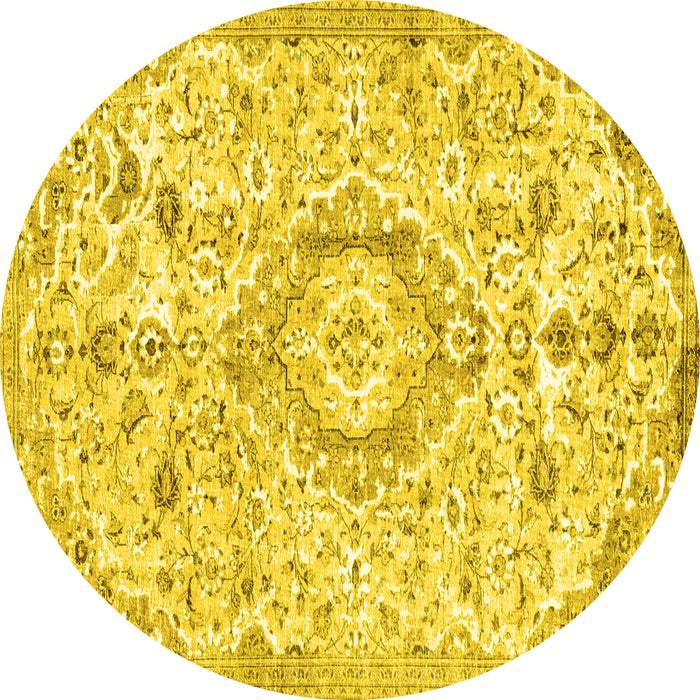 Round Persian Yellow Traditional Rug, tr2981yw