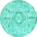 Round Machine Washable Persian Turquoise Traditional Area Rugs, wshtr2981turq