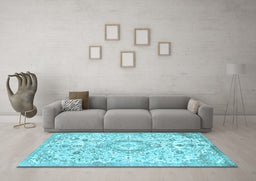 Machine Washable Persian Light Blue Traditional Rug in a Living Room, wshtr2981lblu