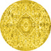 Round Machine Washable Persian Yellow Traditional Rug, wshtr2981yw