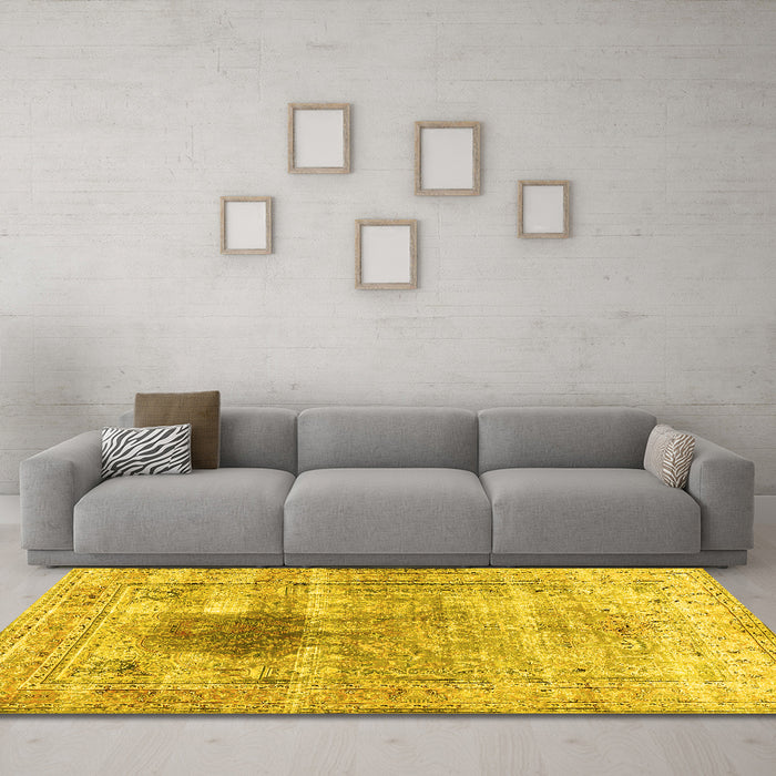 Machine Washable Persian Yellow Traditional Rug in a Living Room, wshtr2982yw