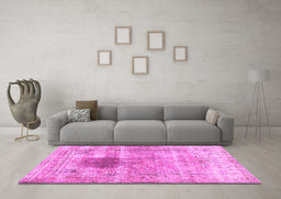 Machine Washable Persian Pink Traditional Rug in a Living Room, wshtr2982pnk
