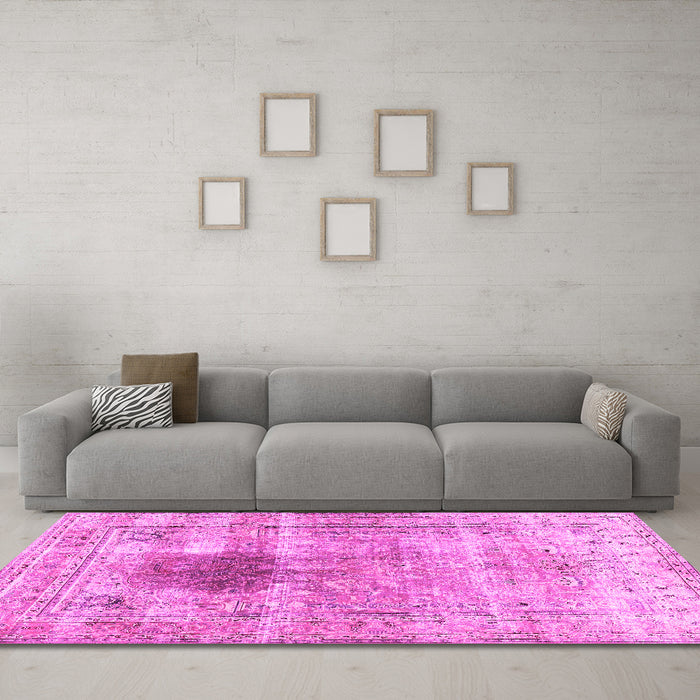 Machine Washable Persian Pink Traditional Rug in a Living Room, wshtr2982pnk