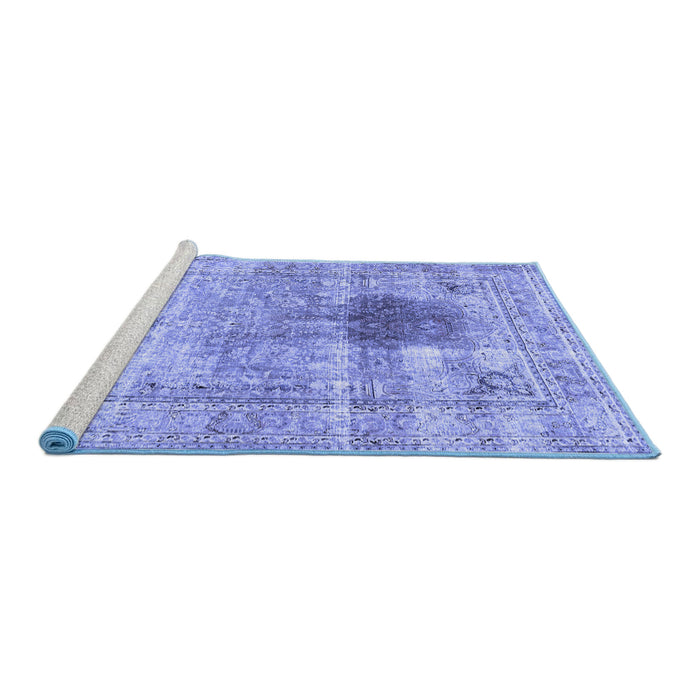 Sideview of Machine Washable Persian Blue Traditional Rug, wshtr2982blu