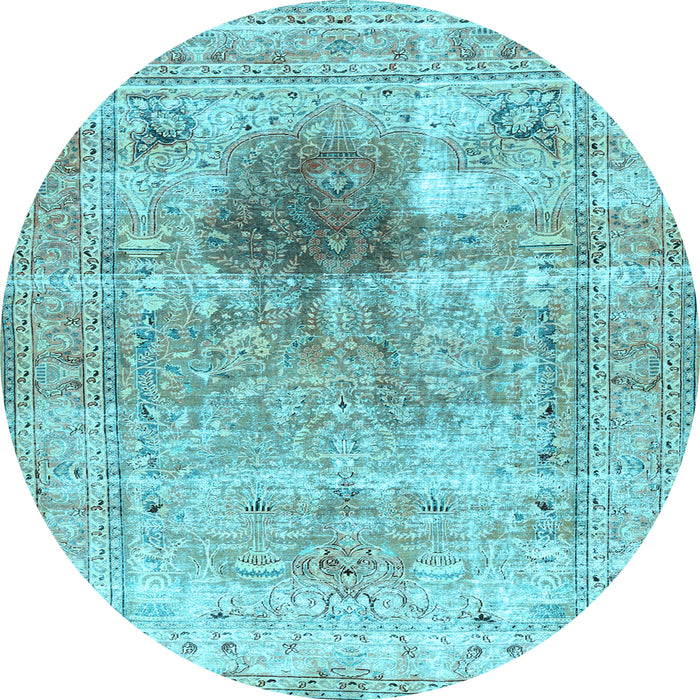 Round Machine Washable Persian Light Blue Traditional Rug, wshtr2982lblu