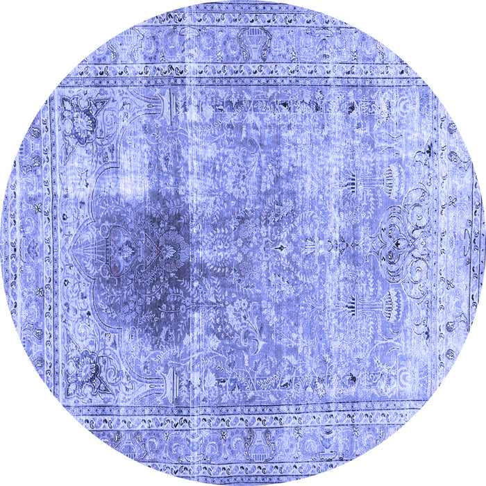 Round Machine Washable Persian Blue Traditional Rug, wshtr2982blu
