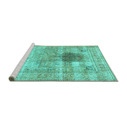Sideview of Machine Washable Persian Turquoise Traditional Area Rugs, wshtr2982turq