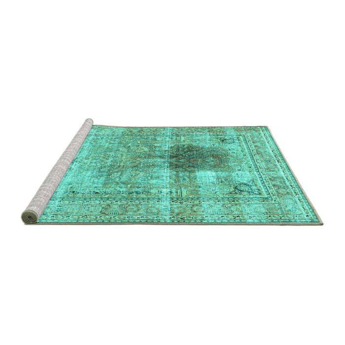 Sideview of Machine Washable Persian Turquoise Traditional Area Rugs, wshtr2982turq