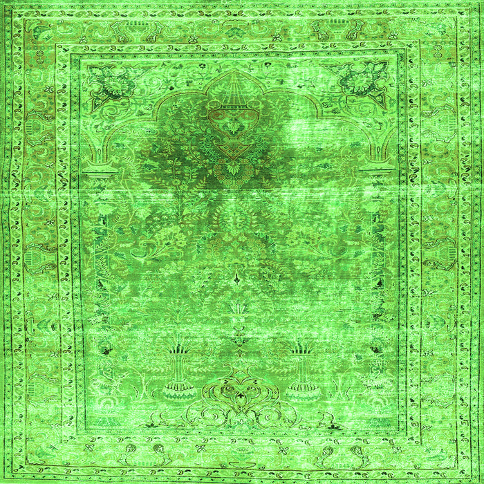 Round Machine Washable Persian Green Traditional Area Rugs, wshtr2982grn