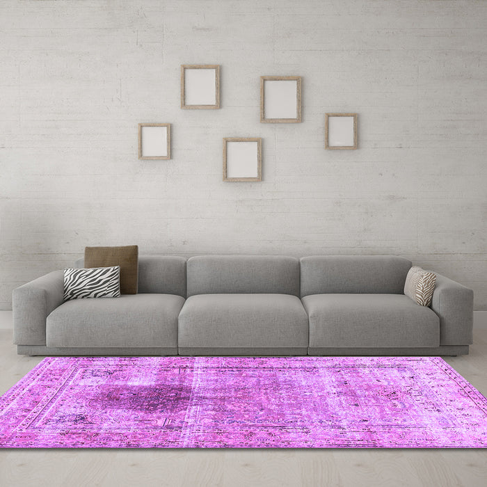 Machine Washable Persian Purple Traditional Area Rugs in a Living Room, wshtr2982pur
