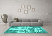 Machine Washable Persian Turquoise Traditional Area Rugs in a Living Room,, wshtr2983turq