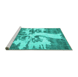 Sideview of Machine Washable Persian Turquoise Traditional Area Rugs, wshtr2983turq