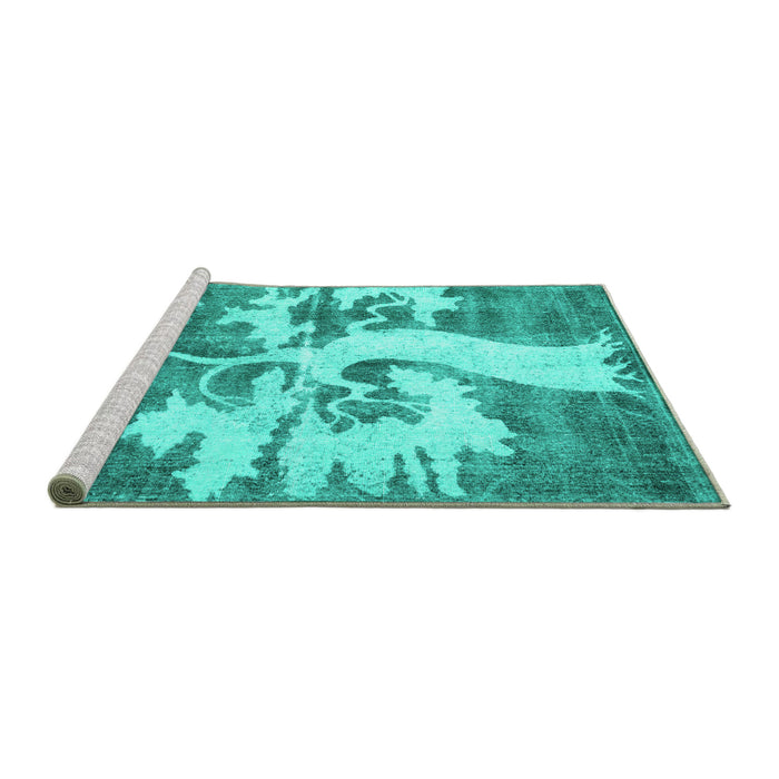 Sideview of Machine Washable Persian Turquoise Traditional Area Rugs, wshtr2983turq