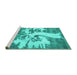 Sideview of Machine Washable Persian Turquoise Traditional Area Rugs, wshtr2983turq