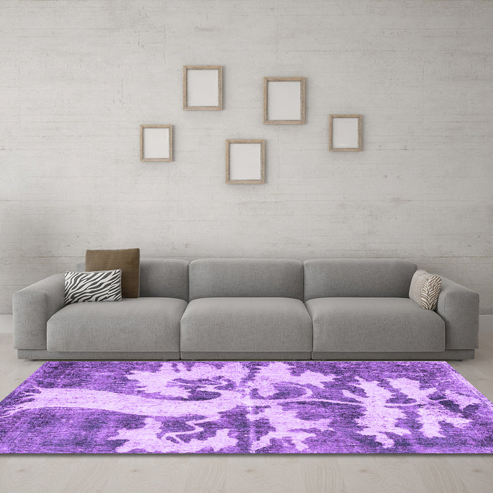 Machine Washable Persian Purple Traditional Area Rugs in a Living Room, wshtr2983pur