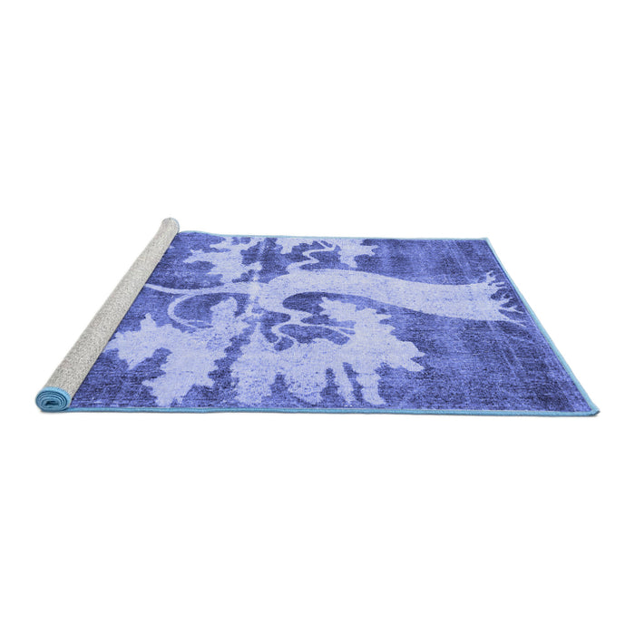 Sideview of Machine Washable Persian Blue Traditional Rug, wshtr2983blu