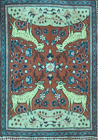 Animal Light Blue Traditional Rug, tr2984lblu