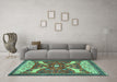 Machine Washable Animal Turquoise Traditional Area Rugs in a Living Room,, wshtr2984turq