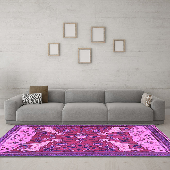 Machine Washable Animal Purple Traditional Area Rugs in a Living Room, wshtr2984pur