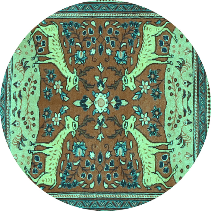 Round Machine Washable Animal Turquoise Traditional Area Rugs, wshtr2984turq