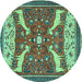 Round Machine Washable Animal Turquoise Traditional Area Rugs, wshtr2984turq