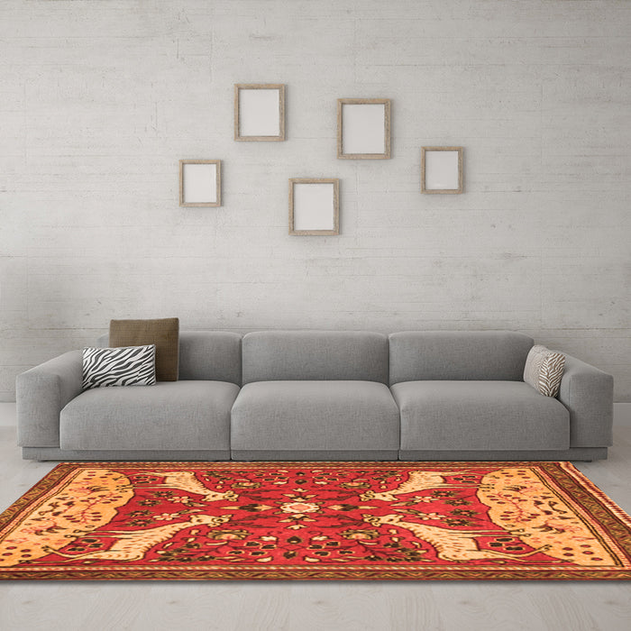 Machine Washable Animal Orange Traditional Area Rugs in a Living Room, wshtr2984org