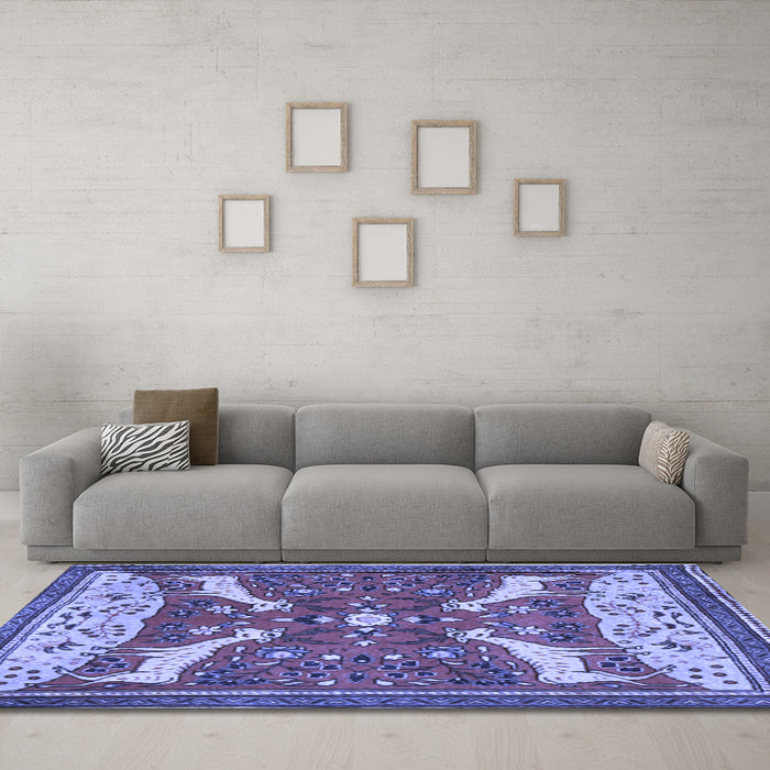 Machine Washable Animal Blue Traditional Rug in a Living Room, wshtr2984blu
