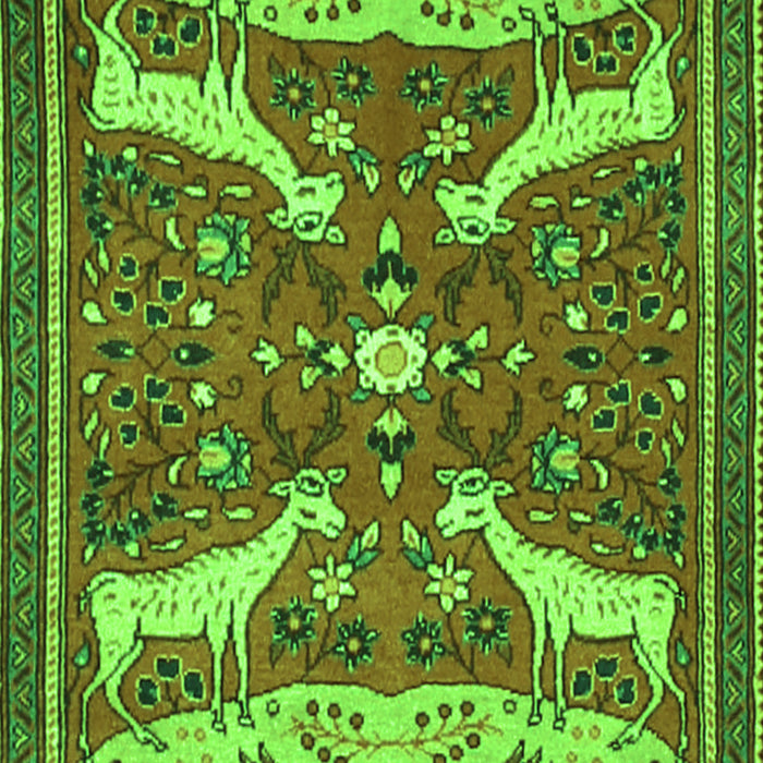 Serging Thickness of Machine Washable Animal Green Traditional Area Rugs, wshtr2984grn