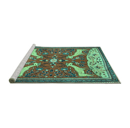 Sideview of Machine Washable Animal Turquoise Traditional Area Rugs, wshtr2984turq