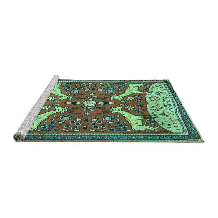 Sideview of Machine Washable Animal Turquoise Traditional Area Rugs, wshtr2984turq