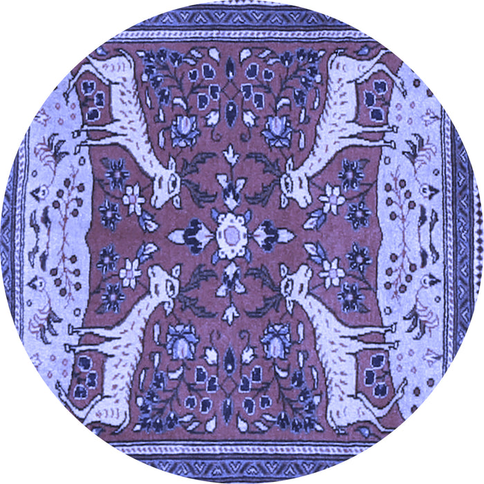 Round Machine Washable Animal Blue Traditional Rug, wshtr2984blu