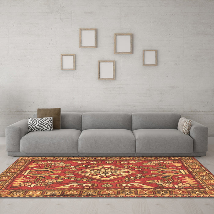 Machine Washable Persian Brown Traditional Rug in a Living Room,, wshtr2985brn