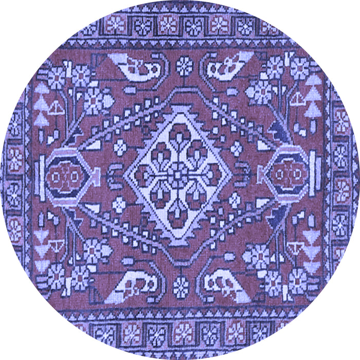 Round Machine Washable Persian Blue Traditional Rug, wshtr2985blu