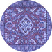 Round Machine Washable Persian Blue Traditional Rug, wshtr2985blu