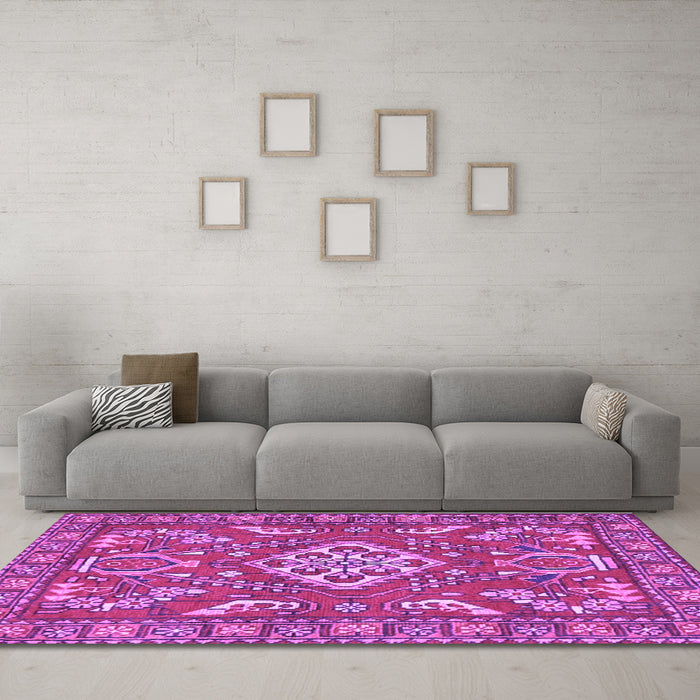 Machine Washable Persian Purple Traditional Area Rugs in a Living Room, wshtr2985pur