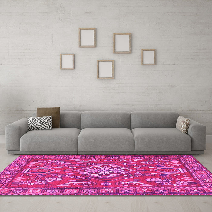 Machine Washable Persian Pink Traditional Rug in a Living Room, wshtr2985pnk