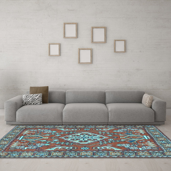 Machine Washable Persian Light Blue Traditional Rug in a Living Room, wshtr2985lblu