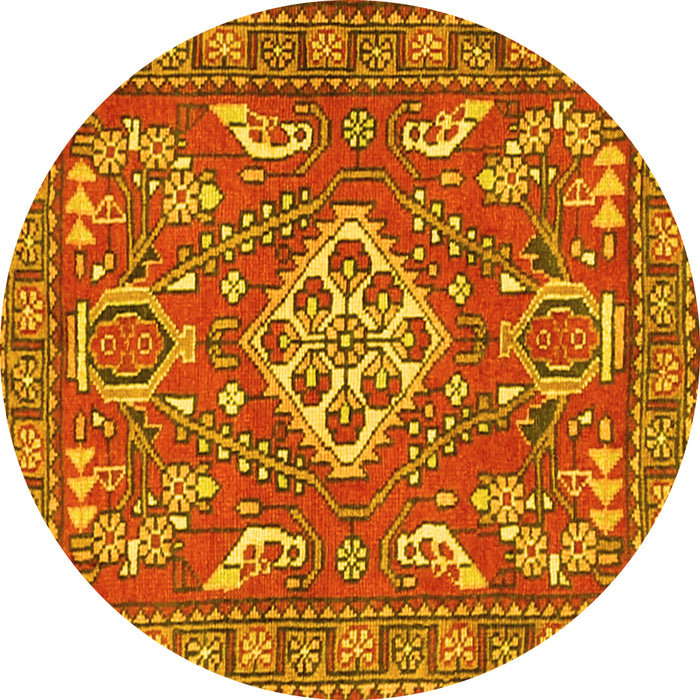 Round Machine Washable Persian Yellow Traditional Rug, wshtr2985yw