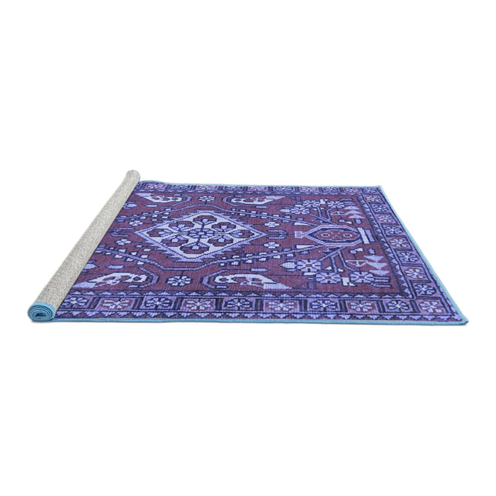 Sideview of Machine Washable Persian Blue Traditional Rug, wshtr2985blu