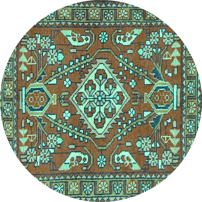 Round Persian Turquoise Traditional Rug, tr2985turq