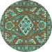 Round Persian Turquoise Traditional Rug, tr2985turq