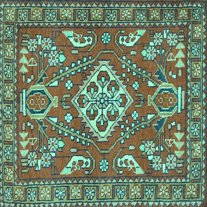 Square Machine Washable Persian Turquoise Traditional Area Rugs, wshtr2985turq