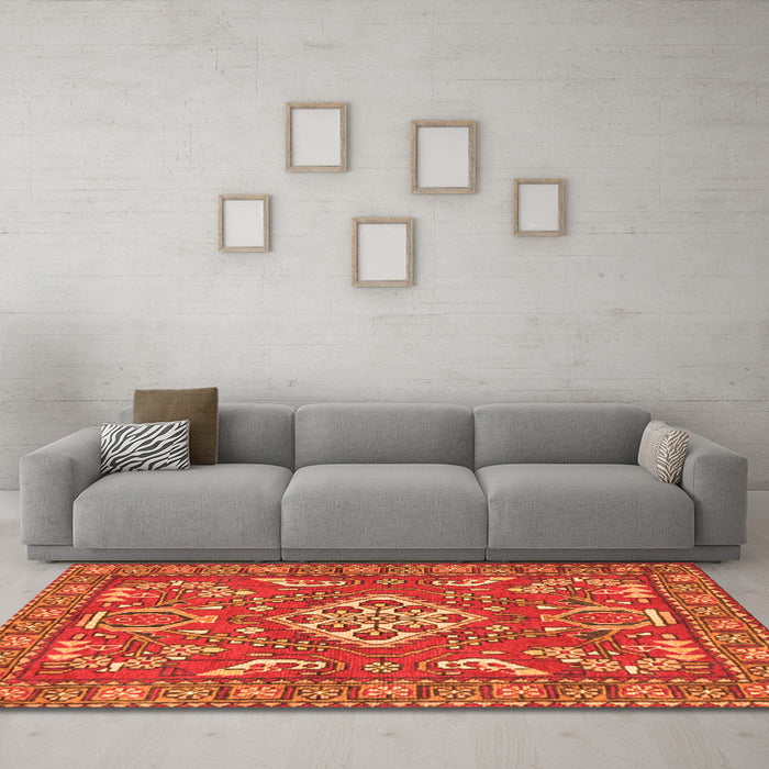 Machine Washable Persian Orange Traditional Area Rugs in a Living Room, wshtr2985org