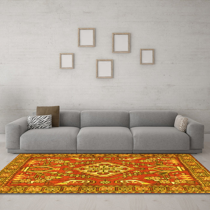 Machine Washable Persian Yellow Traditional Rug in a Living Room, wshtr2985yw