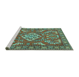 Sideview of Machine Washable Persian Turquoise Traditional Area Rugs, wshtr2985turq