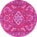 Round Machine Washable Persian Pink Traditional Rug, wshtr2985pnk