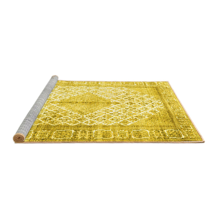 Sideview of Machine Washable Persian Yellow Traditional Rug, wshtr2986yw