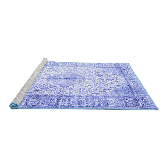 Sideview of Machine Washable Persian Blue Traditional Rug, wshtr2986blu