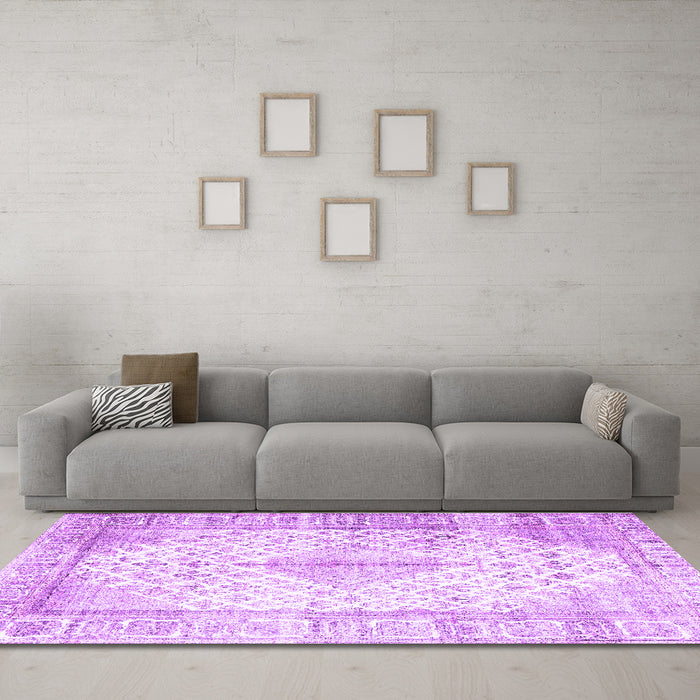 Machine Washable Persian Purple Traditional Area Rugs in a Living Room, wshtr2986pur